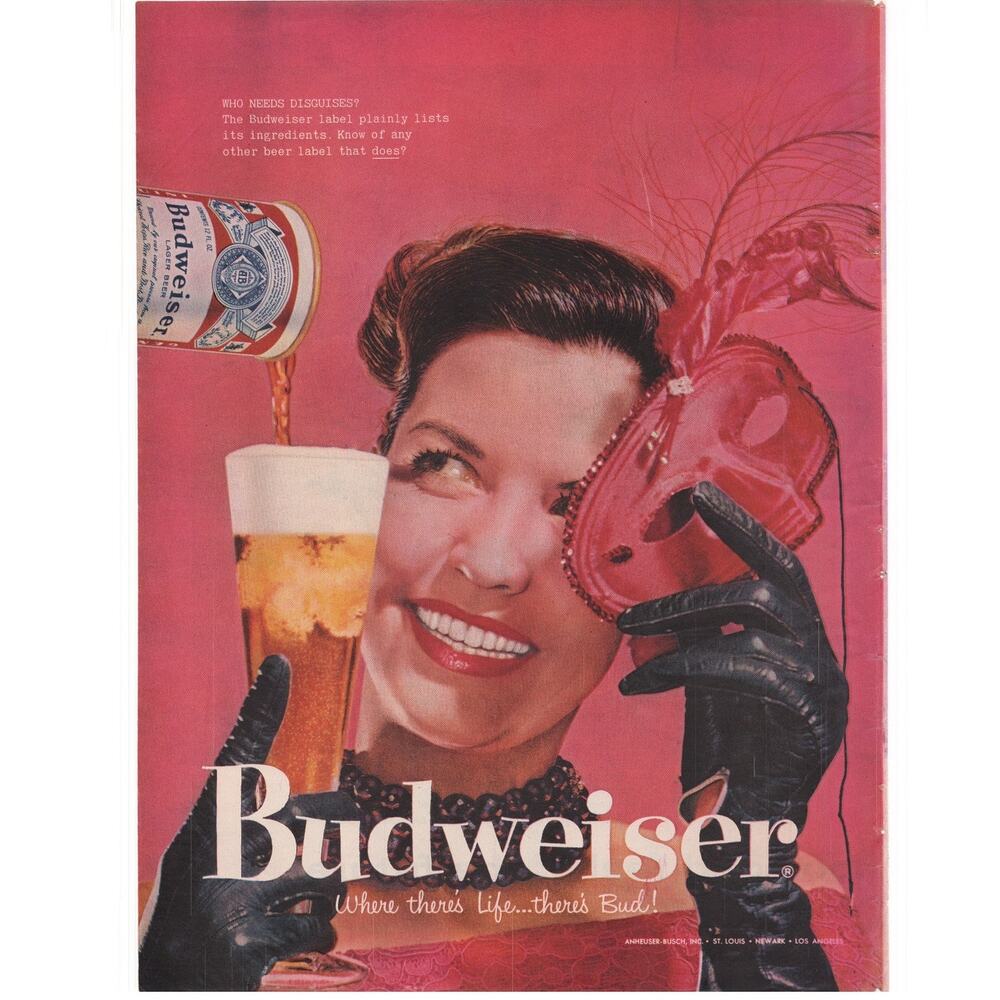 Budweiser Beer Magazine Advertisement 1950s Vtg Who Needs Disguises Breweriana